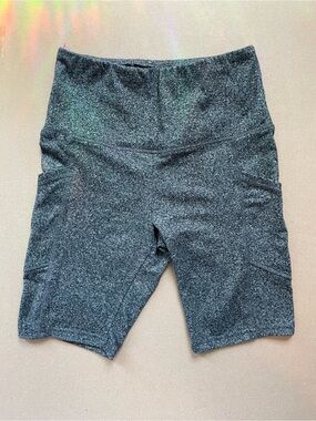 shosho Black Heather High-Waist Bike Shorts with Side Pockets